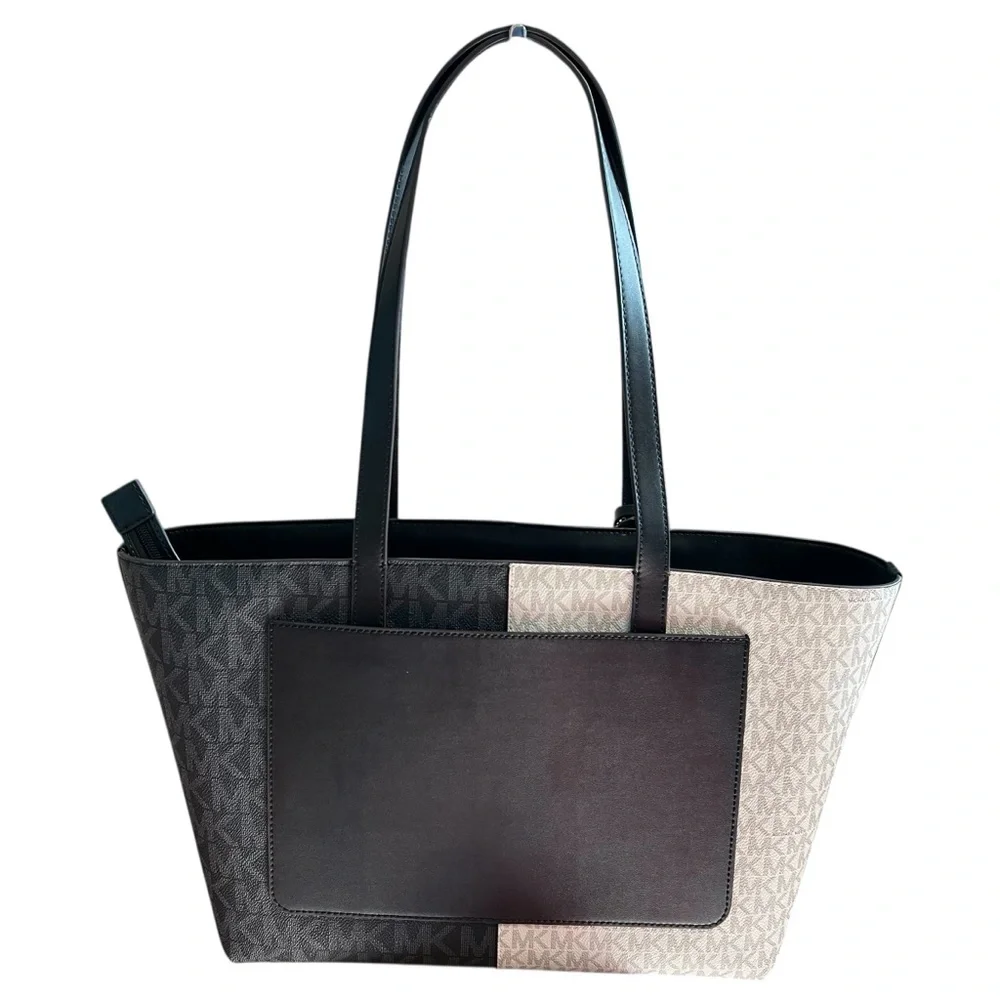 Michael Kors Black & White Logo Color Block Tote Bag Retail $448.